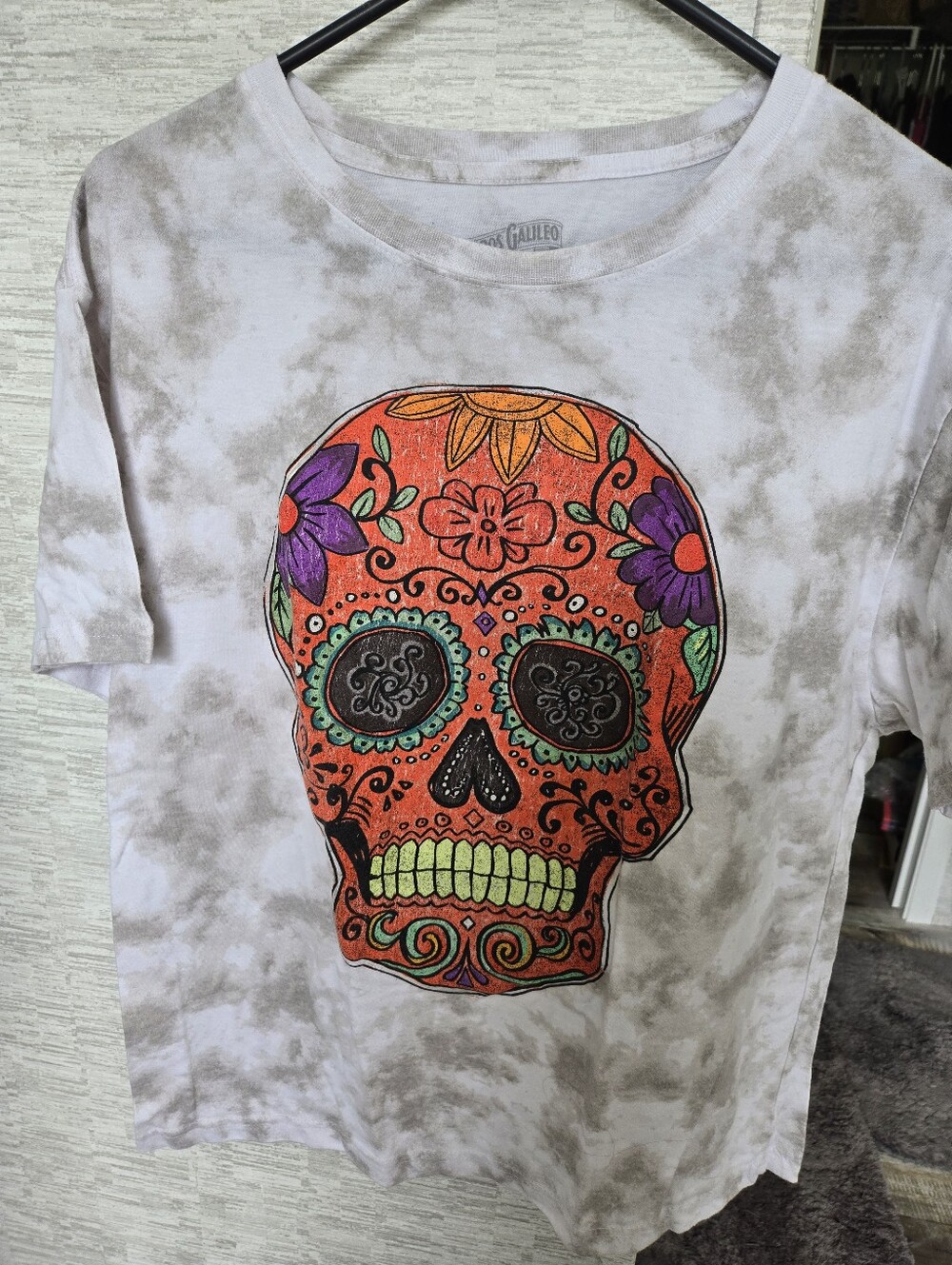 Sugar Skull Graphic Tee - White Tie-Dye